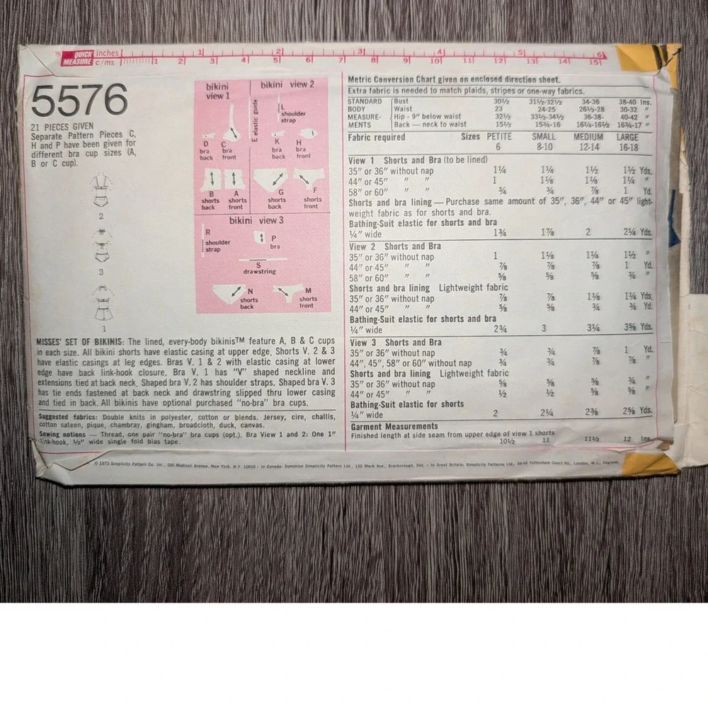 Simplicity 5576 Bikini Sewing Pattern Petite Size 6 Every-Body Bikini VTG 1973